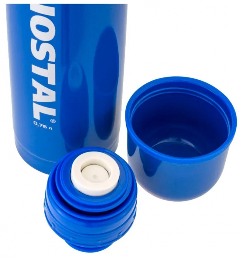 Термос Биосталь с узкой горловиной и пробкой с кнопкой, цвет синий, 0,75 л